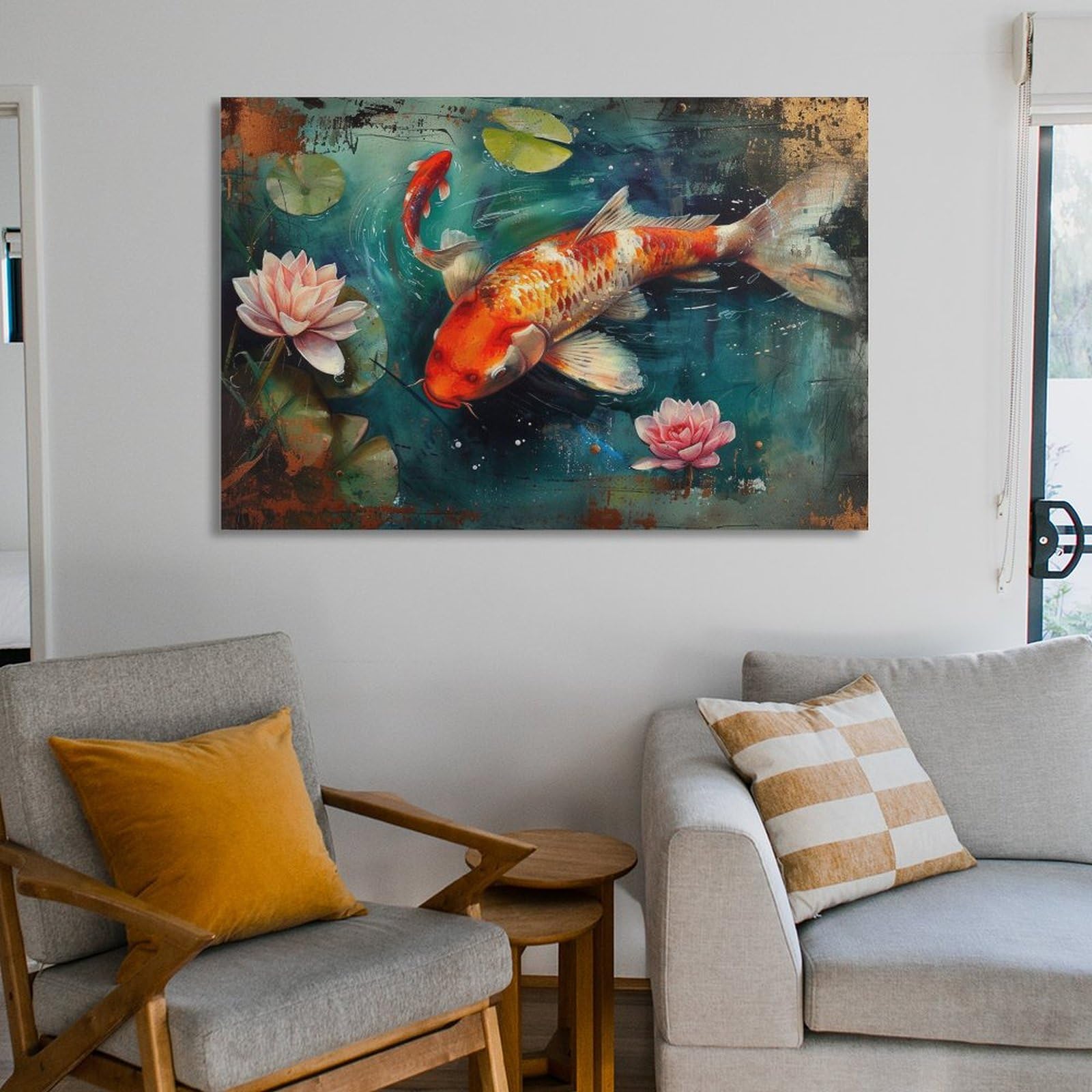 おしゃれ 贅沢 鯉 絵画 ☆60cm*100cm☆パネル 油彩 インテリア 壁掛け